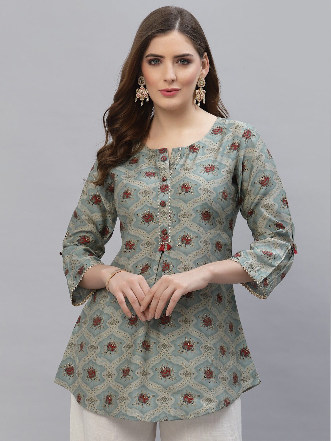 

TANKHI Blue & Red Modal Printed Tunic