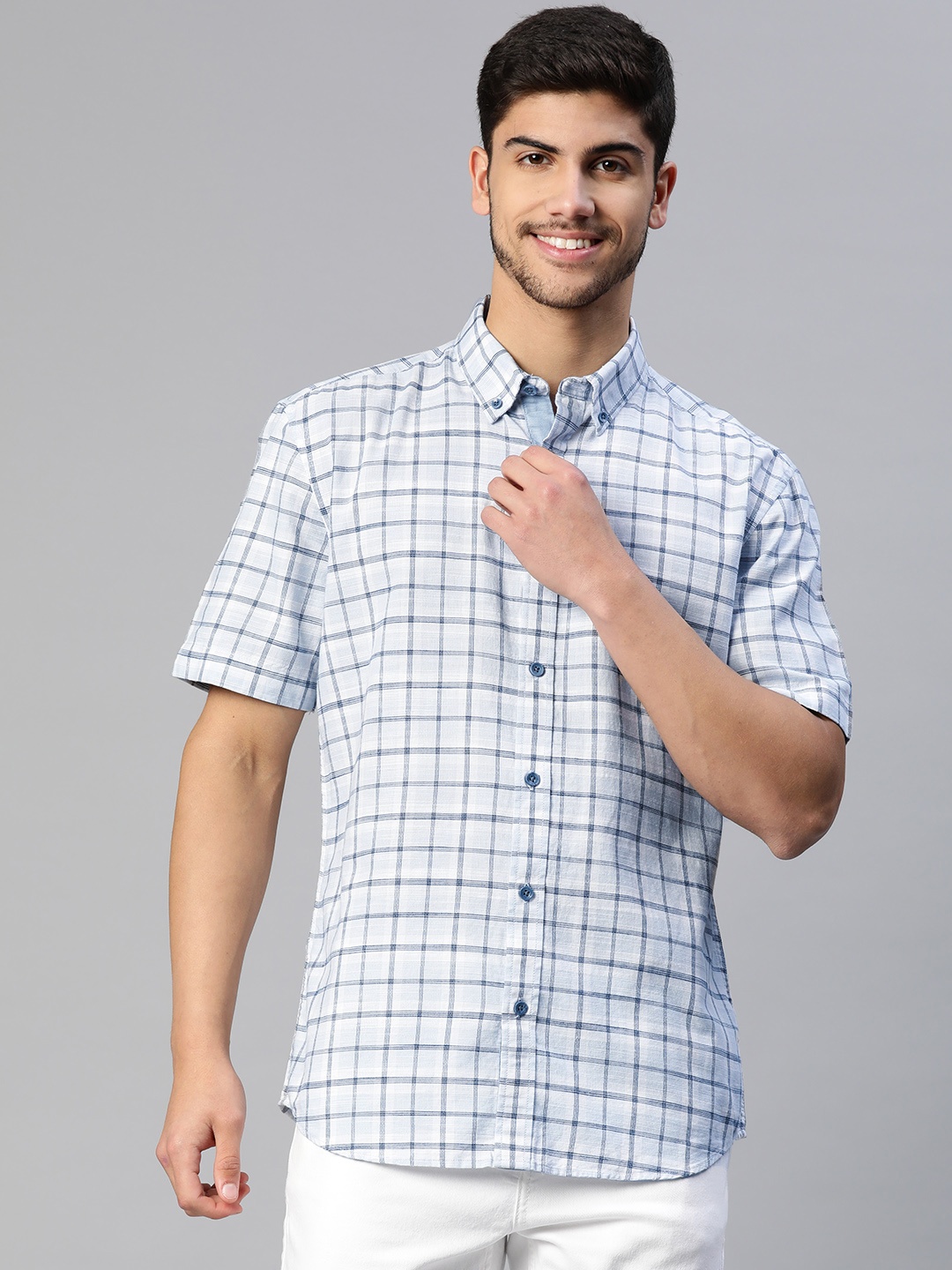 

Marks & Spencer Men Tartan Checked Pure Cotton Casual Shirt, Blue