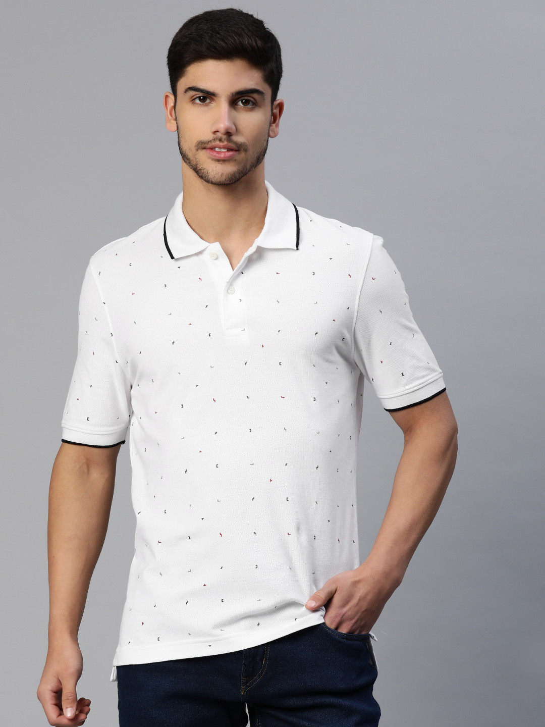 

Marks & Spencer Men Abstract Printed Polo Collar Pure Cotton T-shirt, White