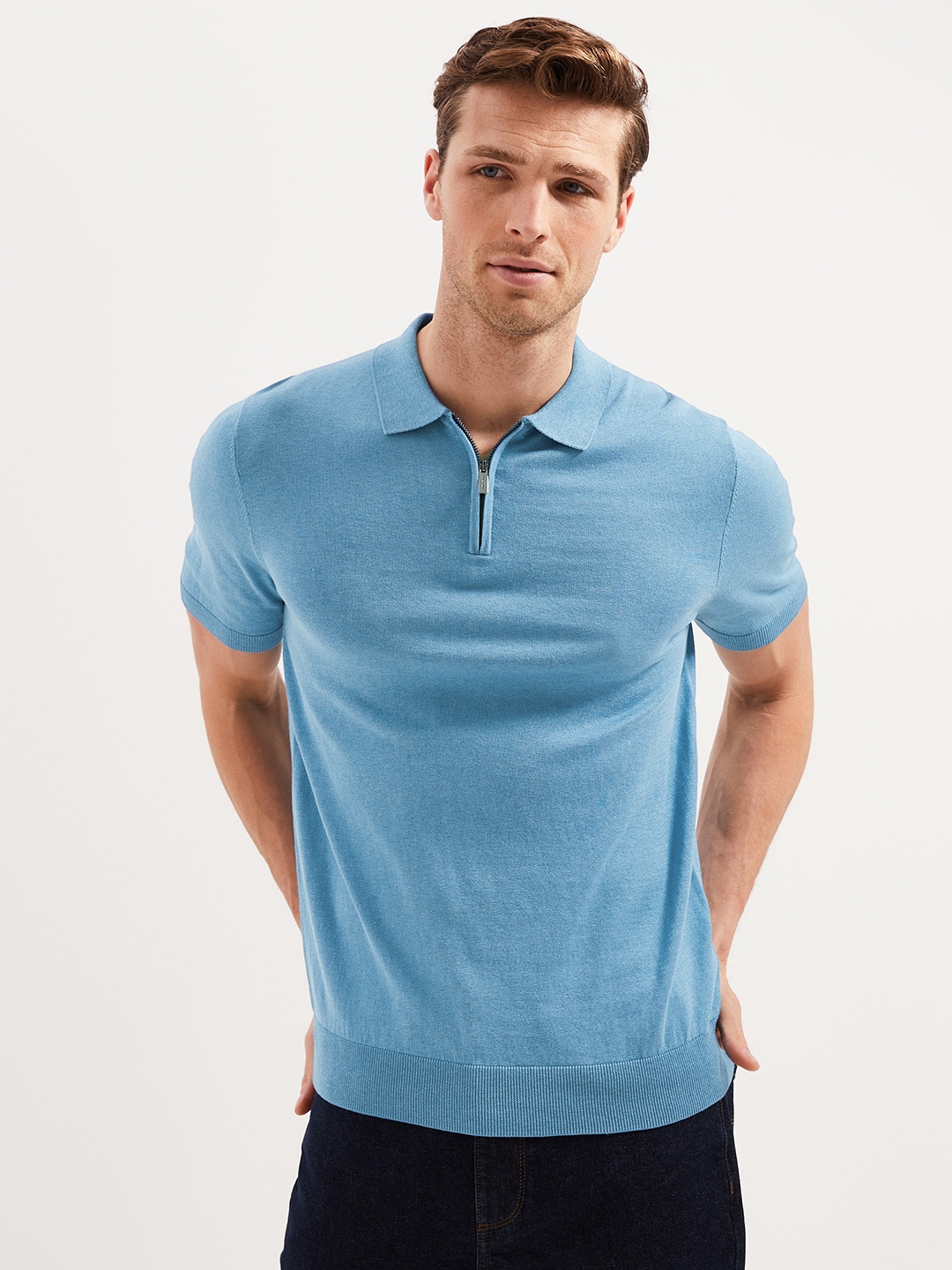 

Marks & Spencer Men Blue Polo Collar T-shirt