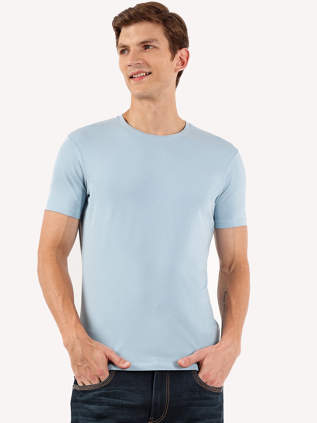 

Marks & Spencer Men Blue Round Neck Knitted T-shirt