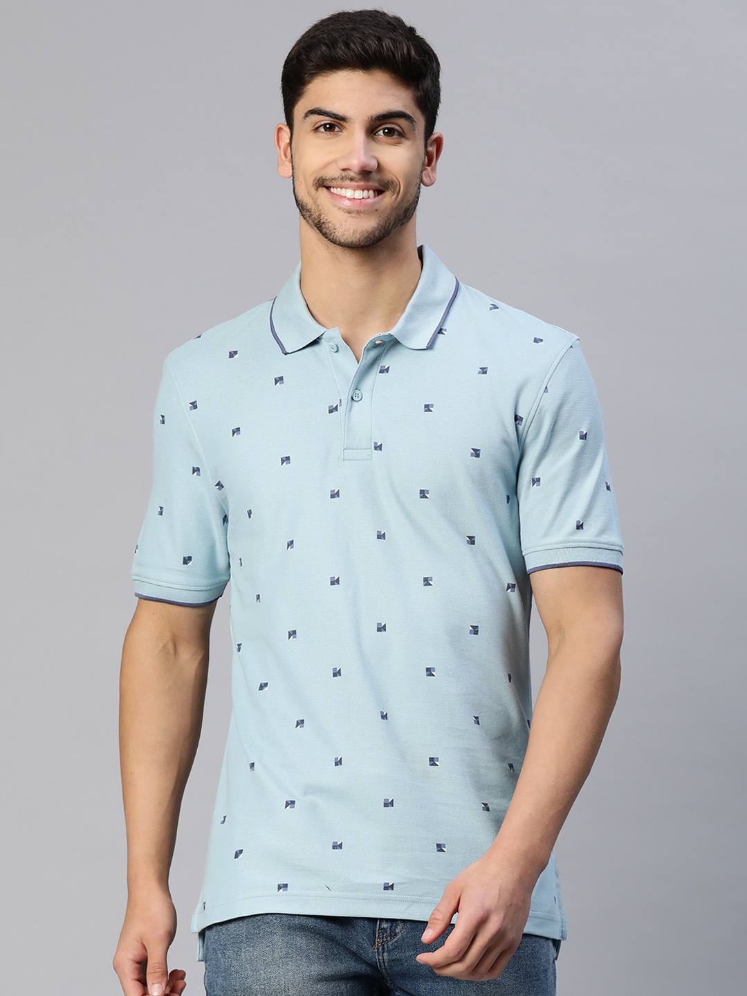 

Marks & Spencer Men Printed Polo Collar Pure Cotton T-shirt, Blue