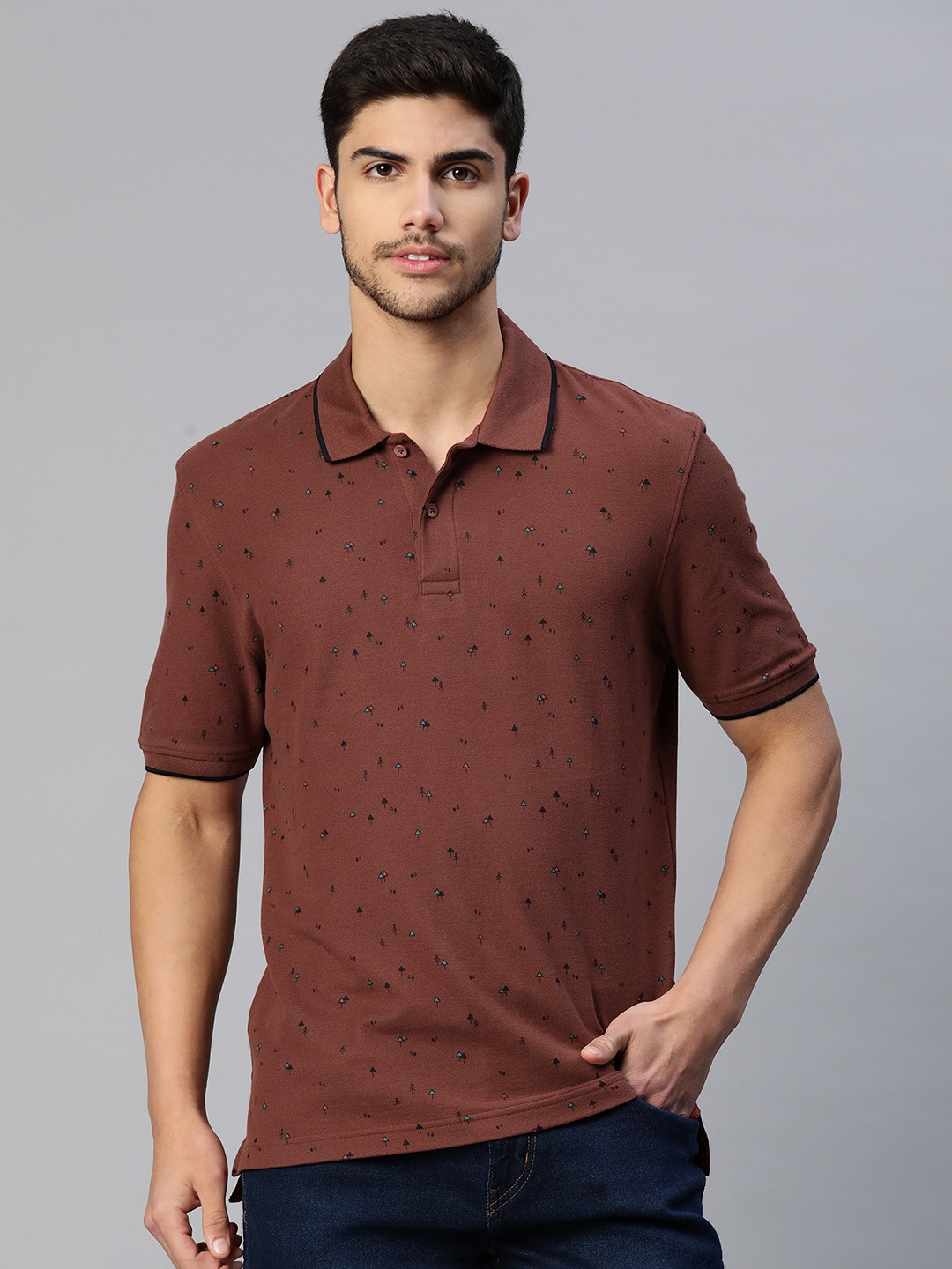 

Marks & Spencer Printed Polo Collar Pure Cotton T-shirt, Brown