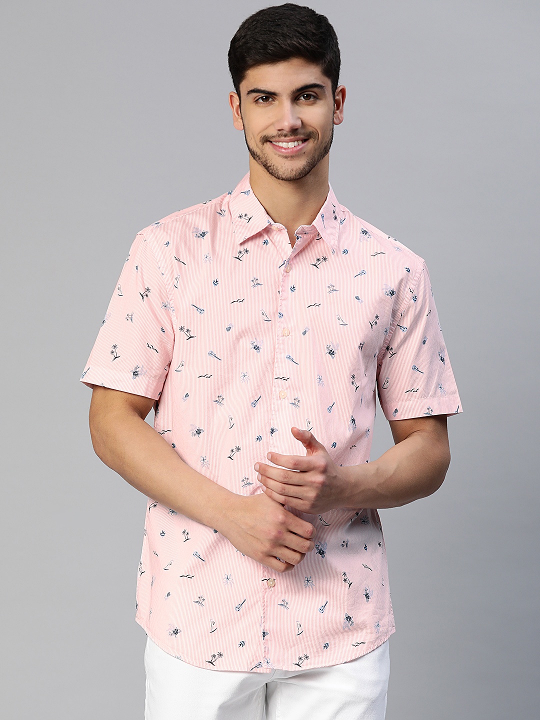 

Marks & Spencer Men Tropical Printed Pure Cotton Casual Shirt, Pink