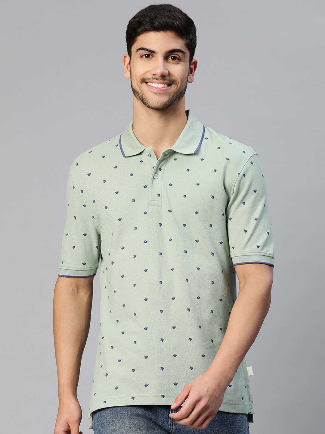 

Marks & Spencer Men Printed Polo Collar Pure Cotton T-shirt, Green