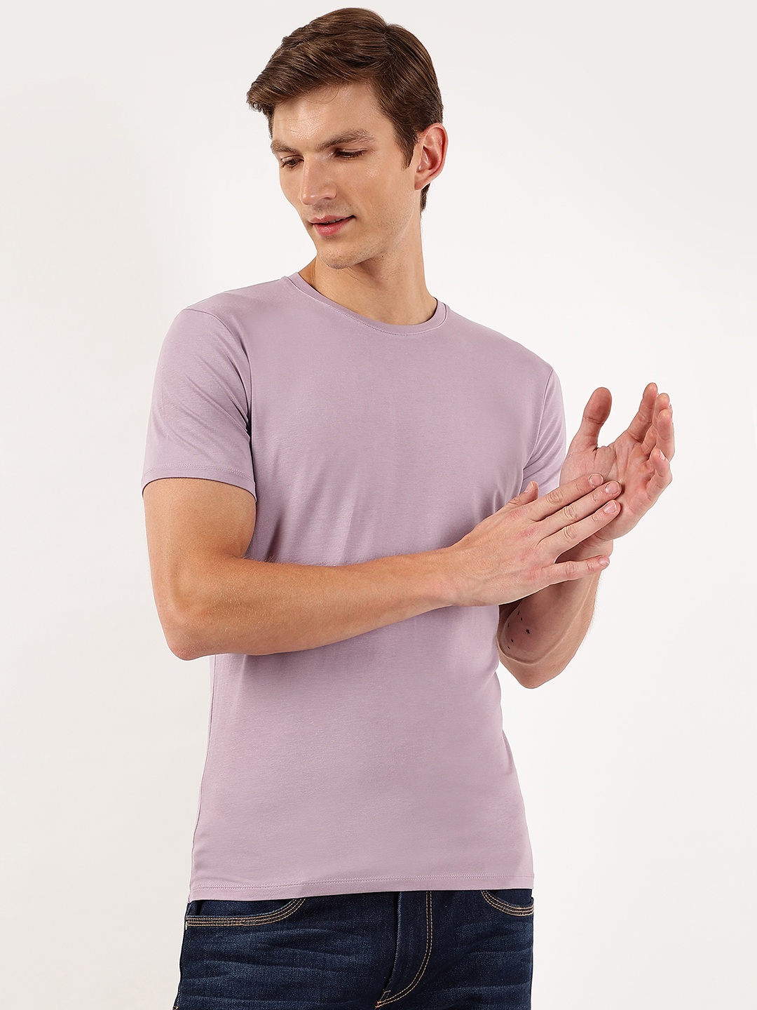 

Marks & Spencer Men Lavender Round Neck Knitted T-shirt