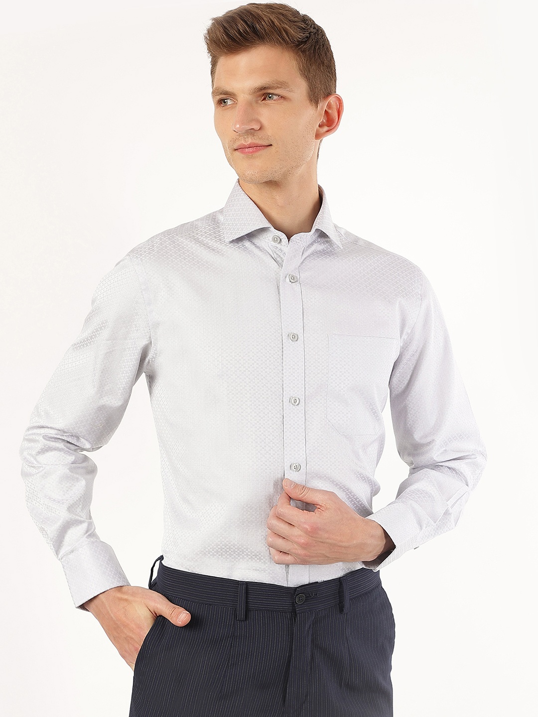 

Marks & Spencer Men Grey Self-Design Smart Casual Shirt