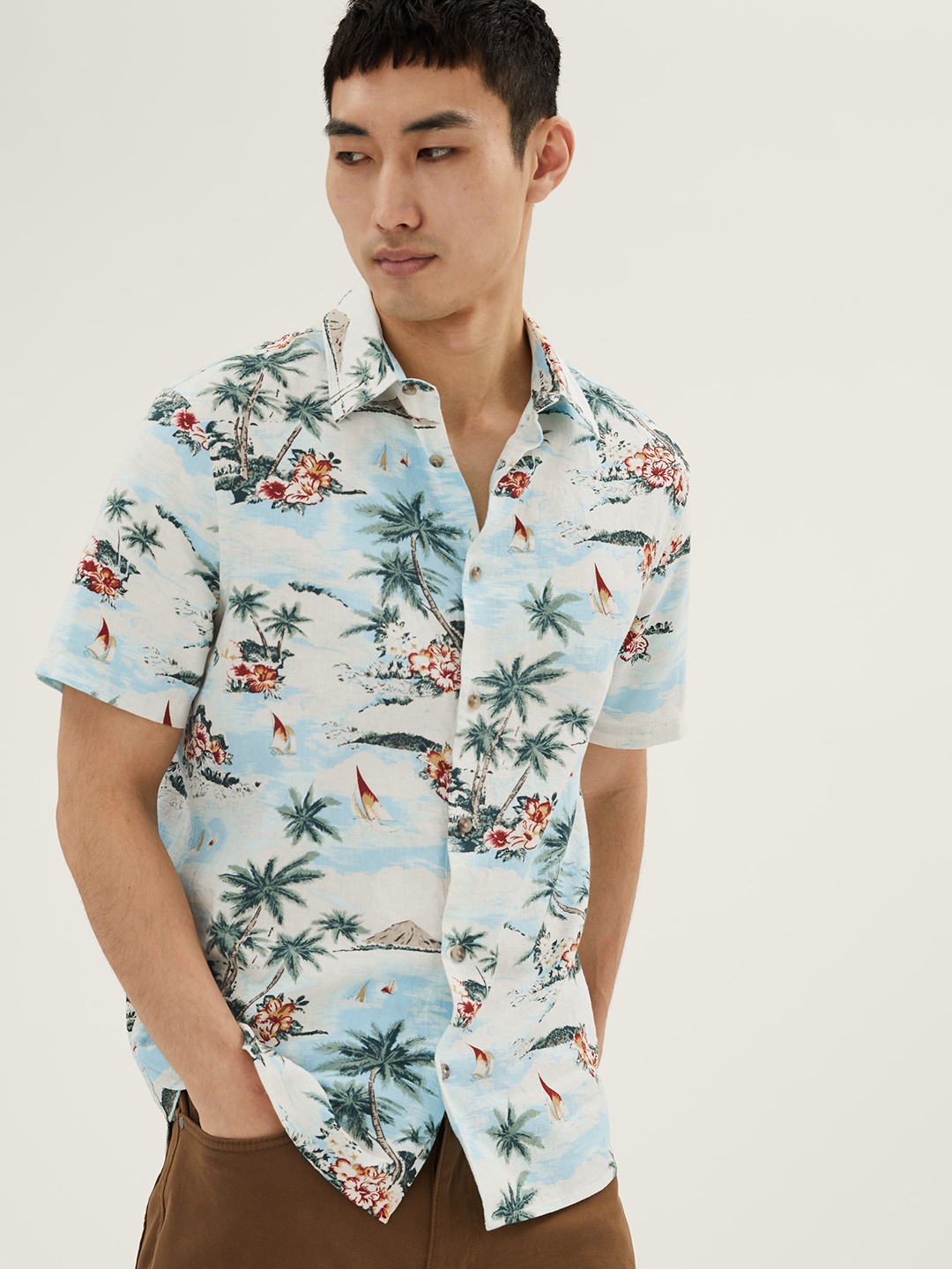 

Marks & Spencer Men Blue Tropical Printed Casual Shirt