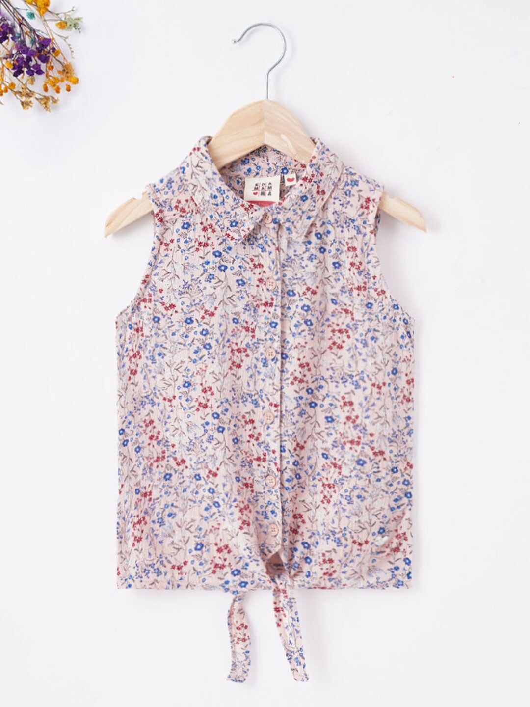 

Ed-a-Mamma Peach-Coloured Floral Print Shirt Style Top