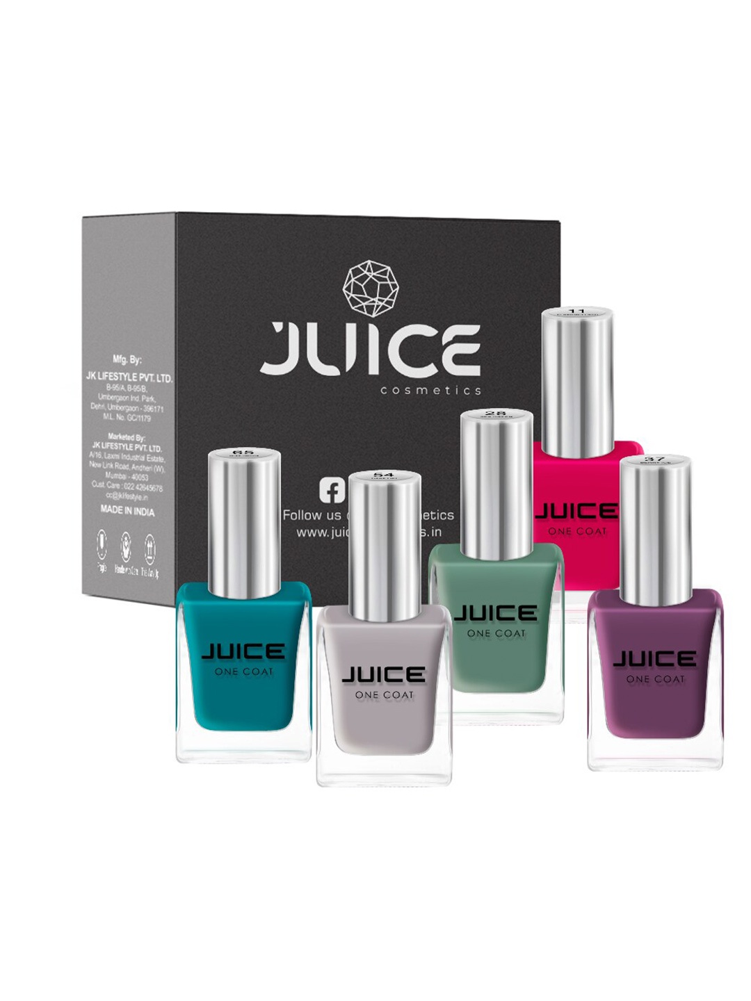 

JUICE Set Of 5 Flamenco Red-11 Sea Green-28 Berry Ice-37 Dark Oat-54 Glee Green-65 Nail Polish, Multi