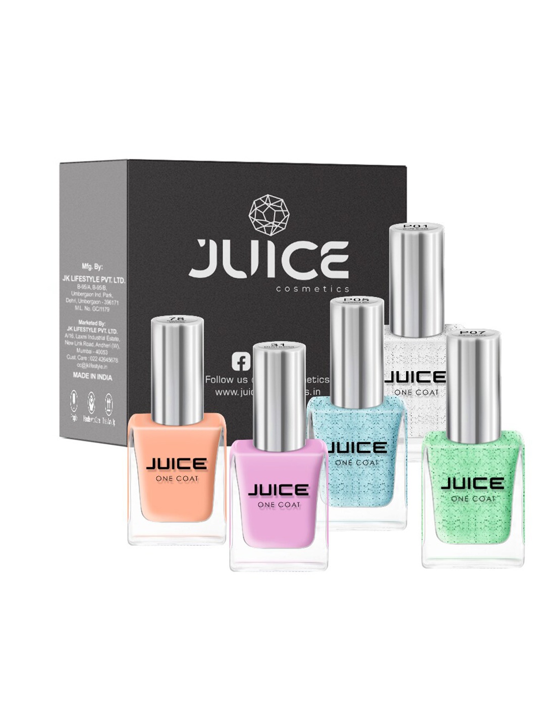 

JUICE Set Of 5 GhostWhite-P01 GloriousSky-P05 SpringGreen-07 BalletSlipper-31 MacaroniOrange-78 Nail Polish, Multi