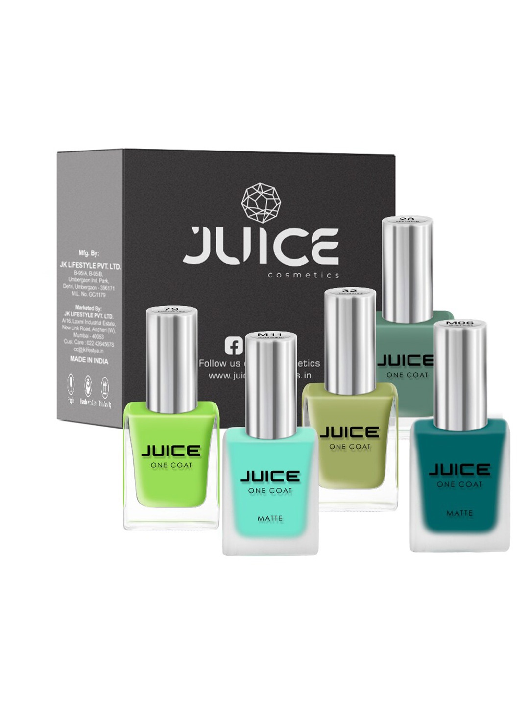 

JUICE Set of 5 SeaGreen-28 Lemon Slice-32 ElectricLime-79 Bright Aqua-M06 Miami Green-M11 Nail Polish