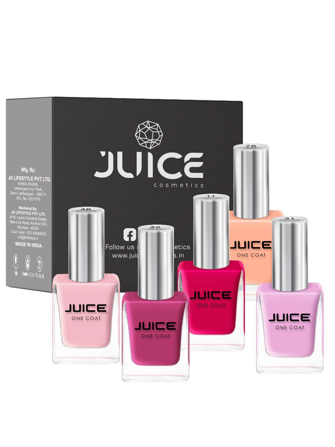 

JUICE Set Of 5 Flamenco Red-11 Ballet Slipper-31 Pink Peach-42 Western Sand-46 Macaroni Orange-78 Nail Polish, Multi