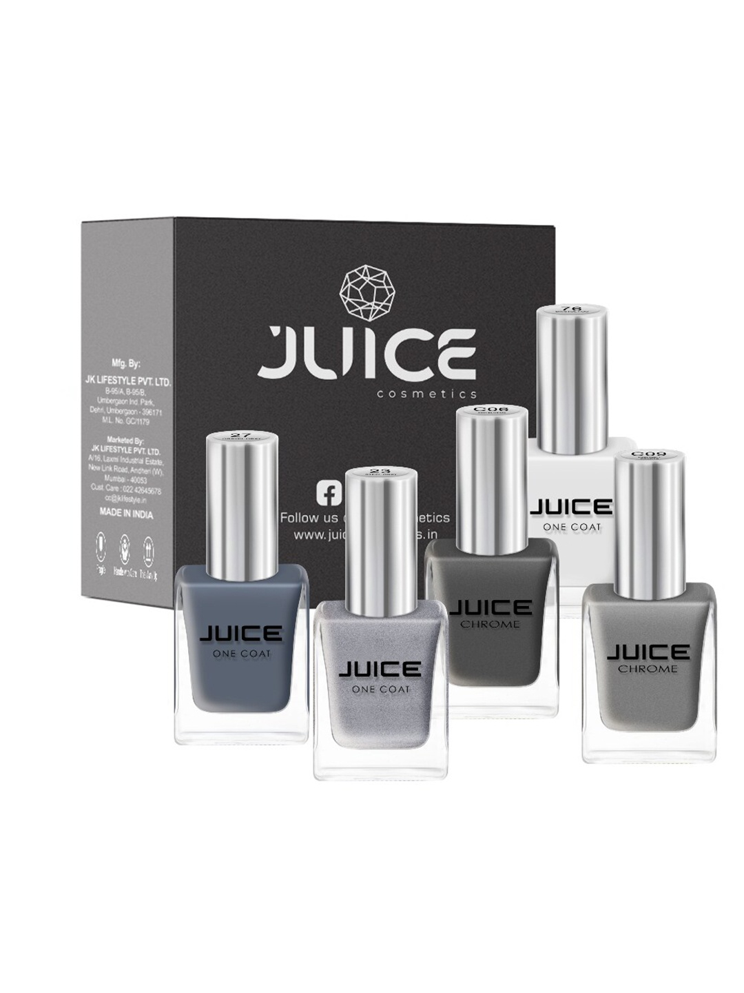 

JUICE Set Of 5 Ash Blonde-C06 Handball Courts-C09 Steel Gray-23 Gravel Gray-27 Bristol Fog-76 Nail Polish, Grey