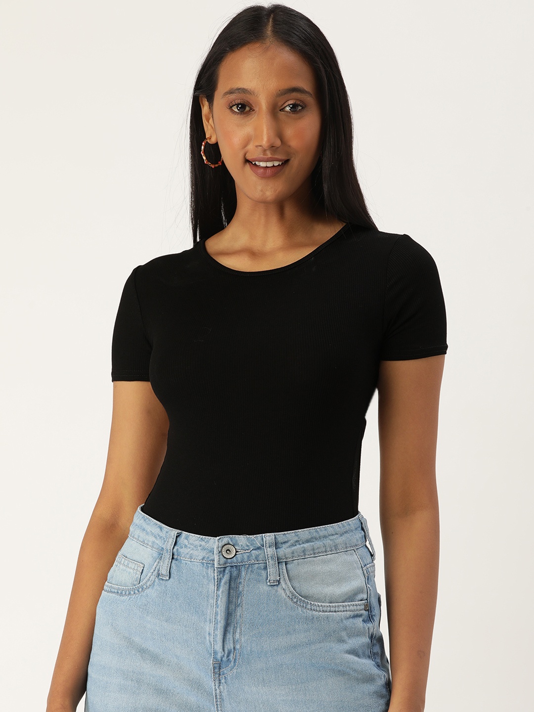 

Sheczzar Women Black Solid Bodusuit