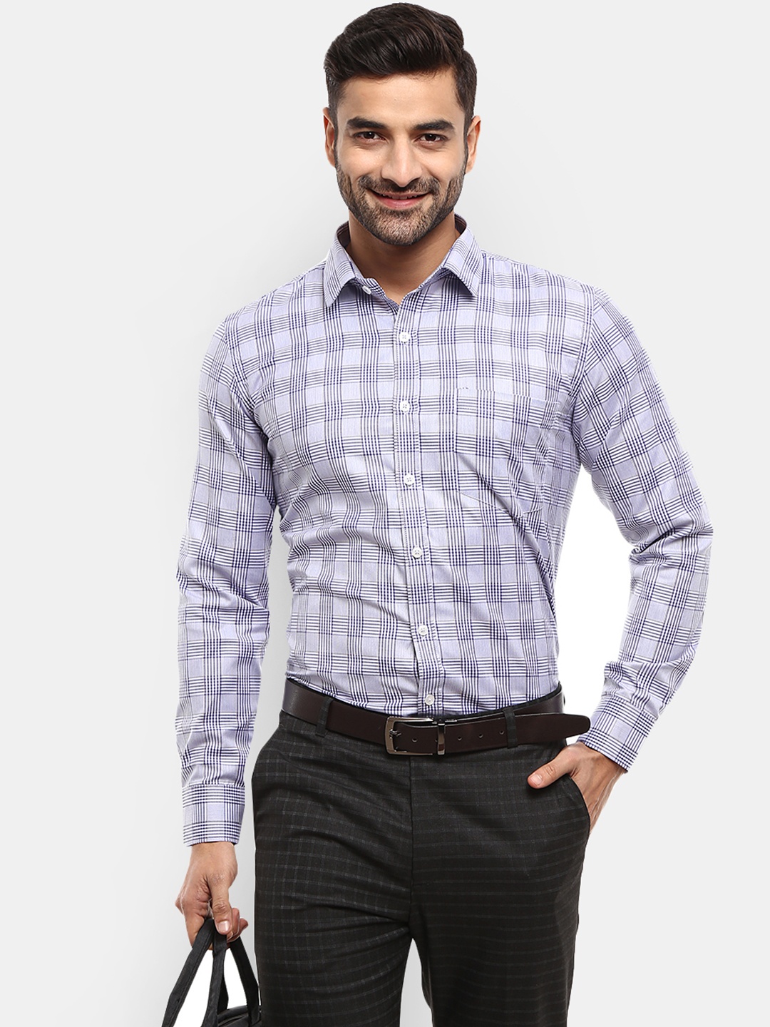 

J White by Vmart Men Blue Checked Formal Shirt
