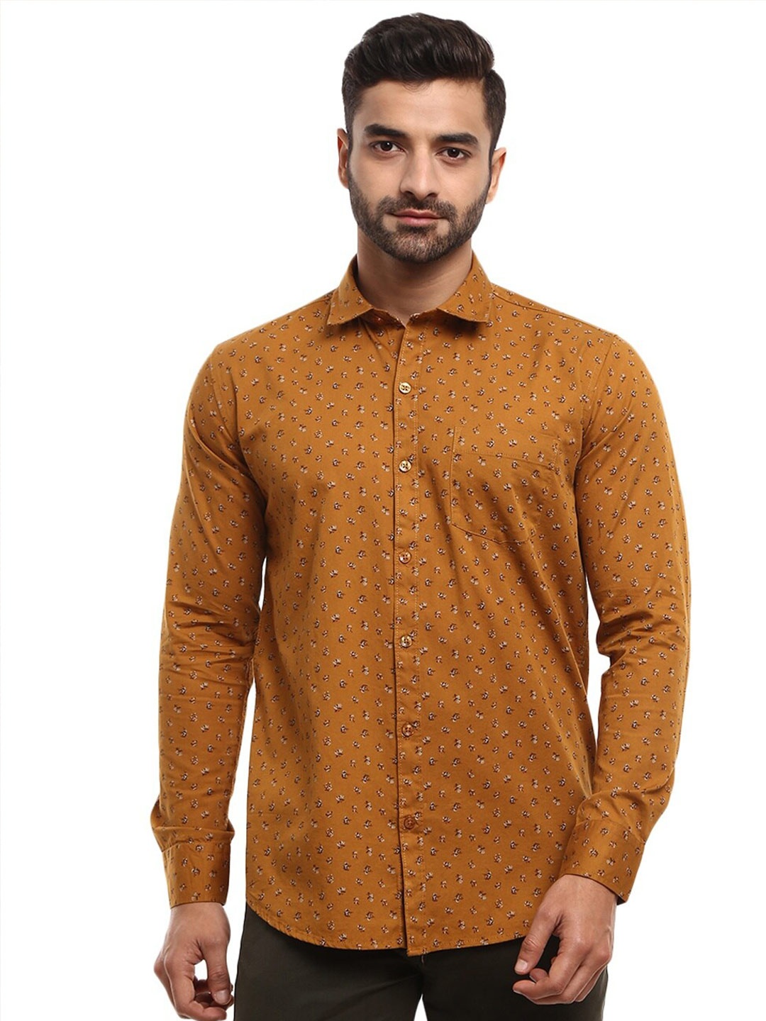 

V-Mart Men Mustard Micro Ditsy Floral Printed Casual Shirt