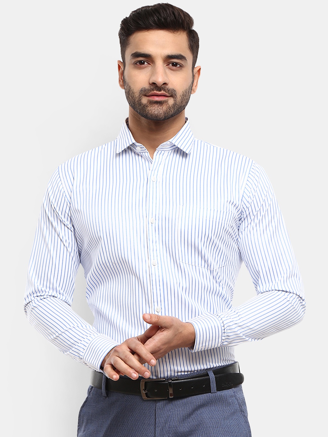 

V-Mart Men Blue Striped Formal Shirt
