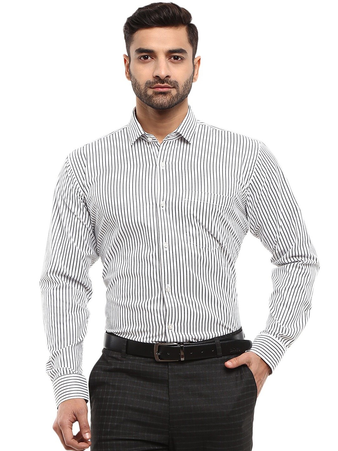 

V-Mart Men Black Striped Formal Shirt