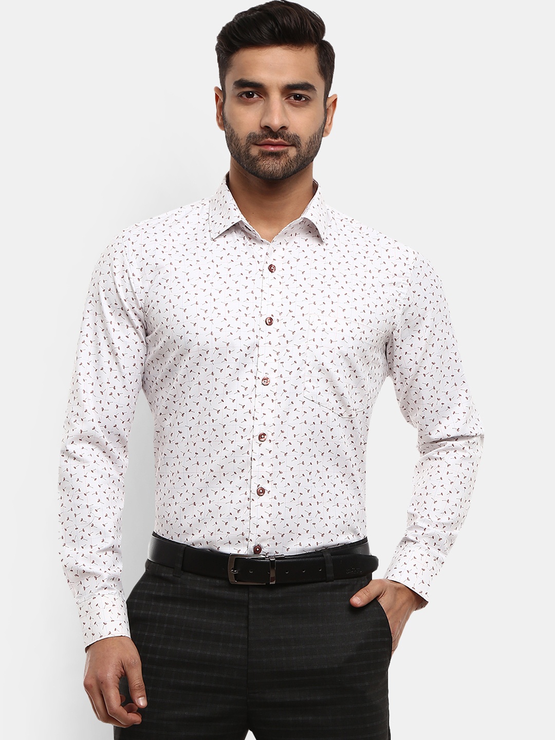 

J White by Vmart Men White Floral Printed Formal Shirt