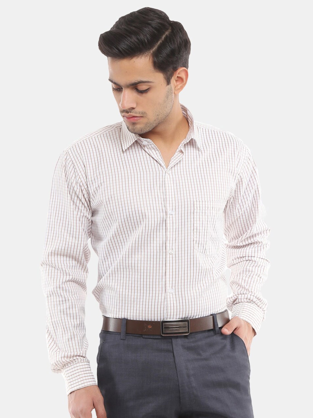 

V-Mart Men Brown Striped Formal Shirt
