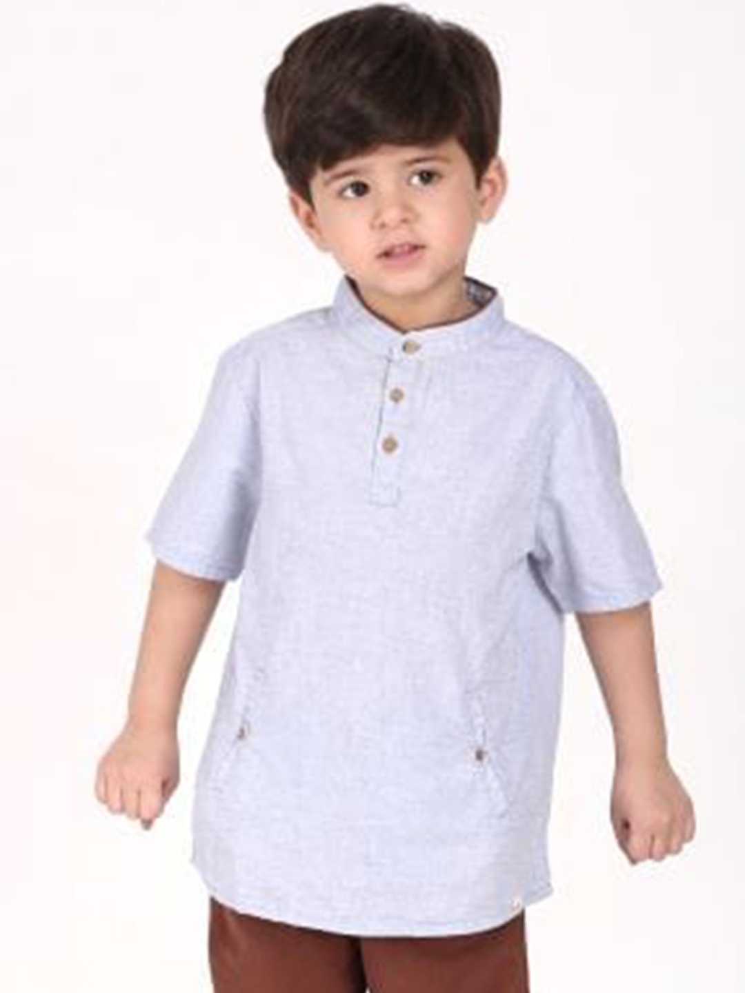 

Biglilpeople Boys White & Brown Solid Cotton Blend Clothing Set