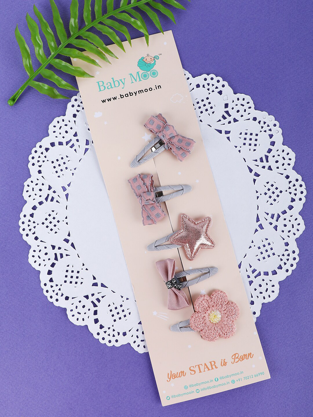 

Baby Moo Girls Peach-Coloured & Grey Set of 5 Tic Tac Hair Clip