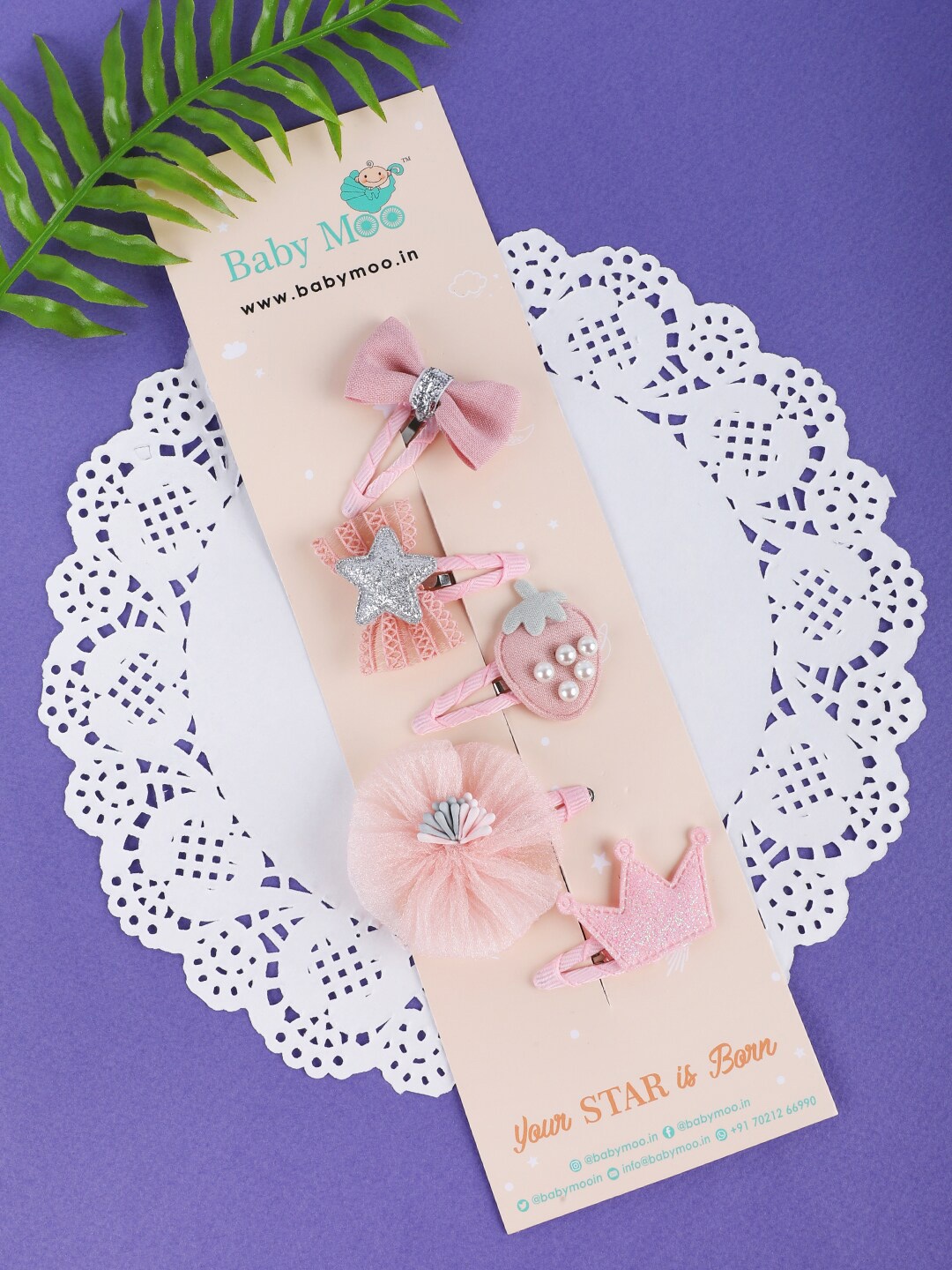 

Baby Moo Girls Pink & Grey Set of 5 Tic Tac Hair Clip