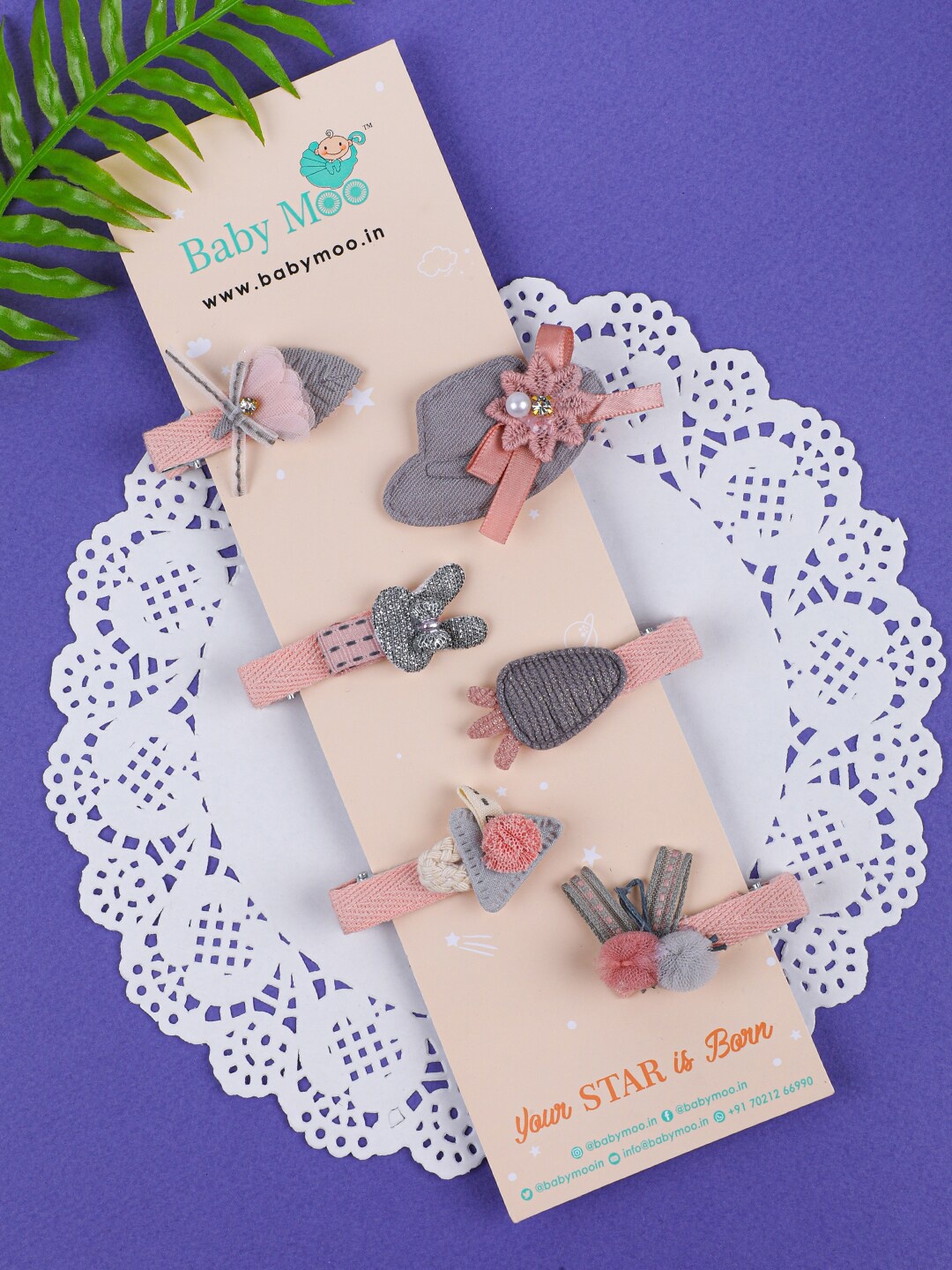

Baby Moo Girls Grey & Pink Set of 6 Tic Tac Hair Clip