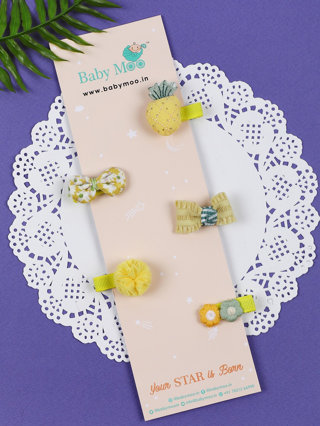 

Baby Moo Girls Yellow & White Set of 5 Embellished Tic Tac Hair Clip