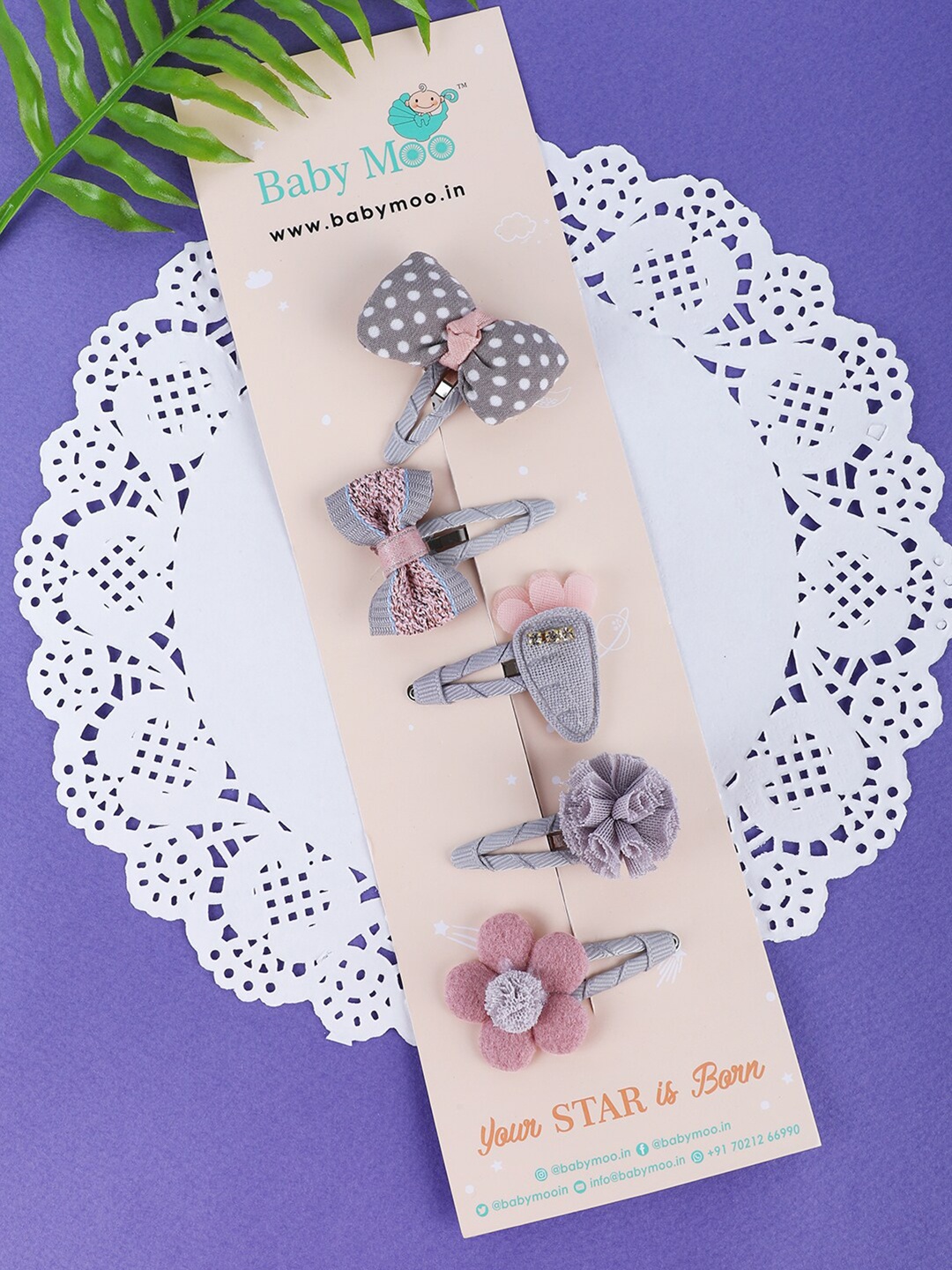 

Baby Moo Girls Peach-Coloured & Grey Set of 5 Tic Tac Hair Clip