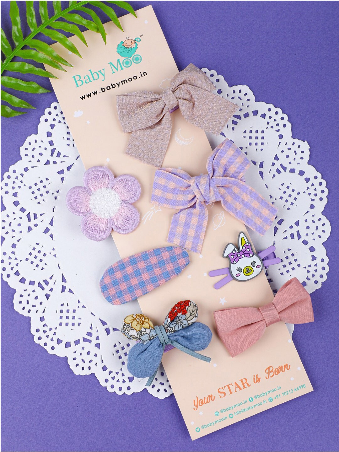 

Baby Moo Girls Purple & White Set of 7 Tic Tac Hair Clip