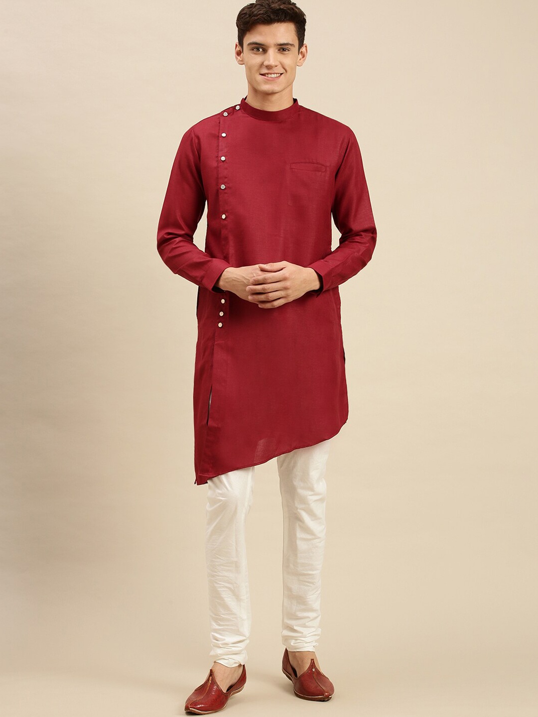 

Sanwara Men Maroon Angrakha Kurta with Pyjamas