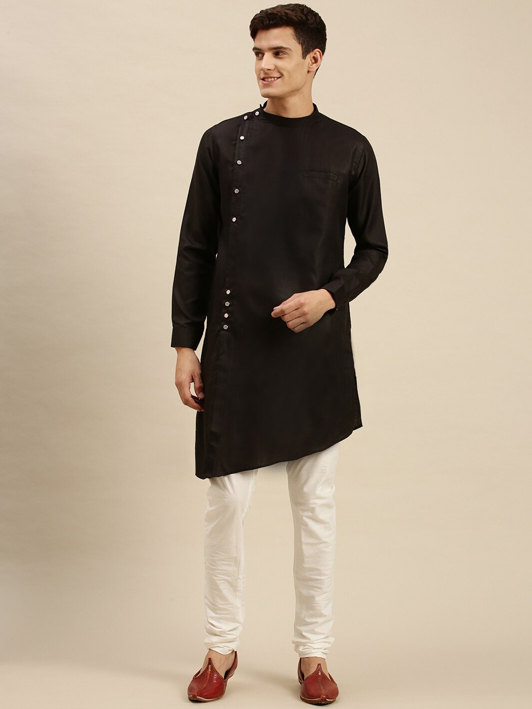 

Sanwara Men Black Cotton Kurta with Pyjamas