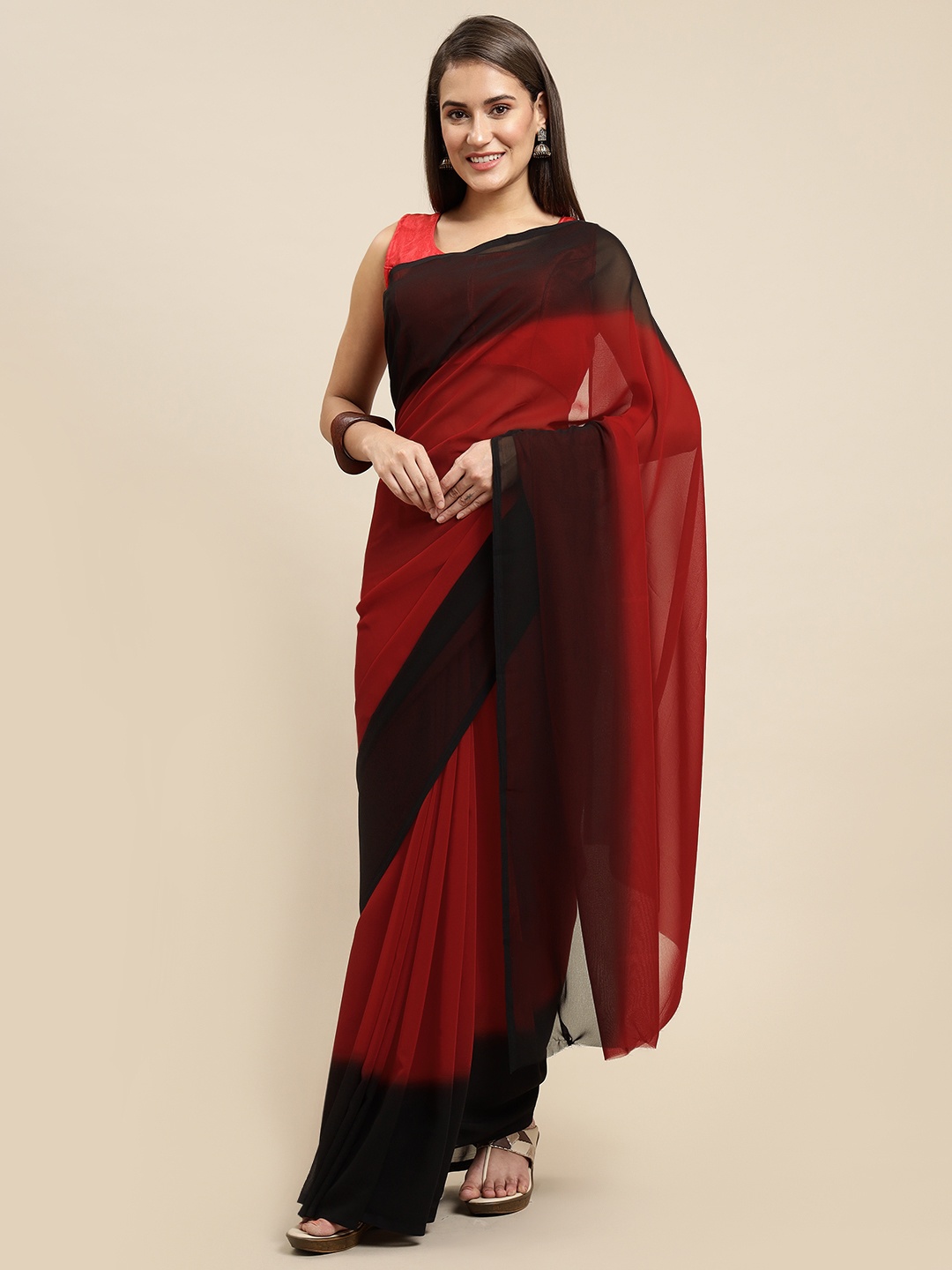 

ANAND SAREES Women Black & Red Ombre Saree