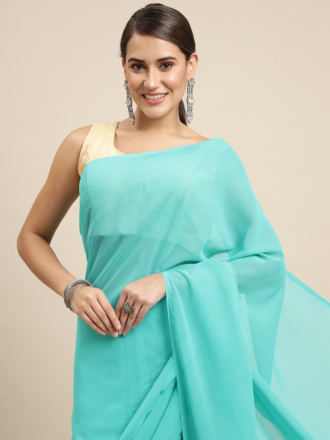

ANAND SAREES Women Blue Solid Saree