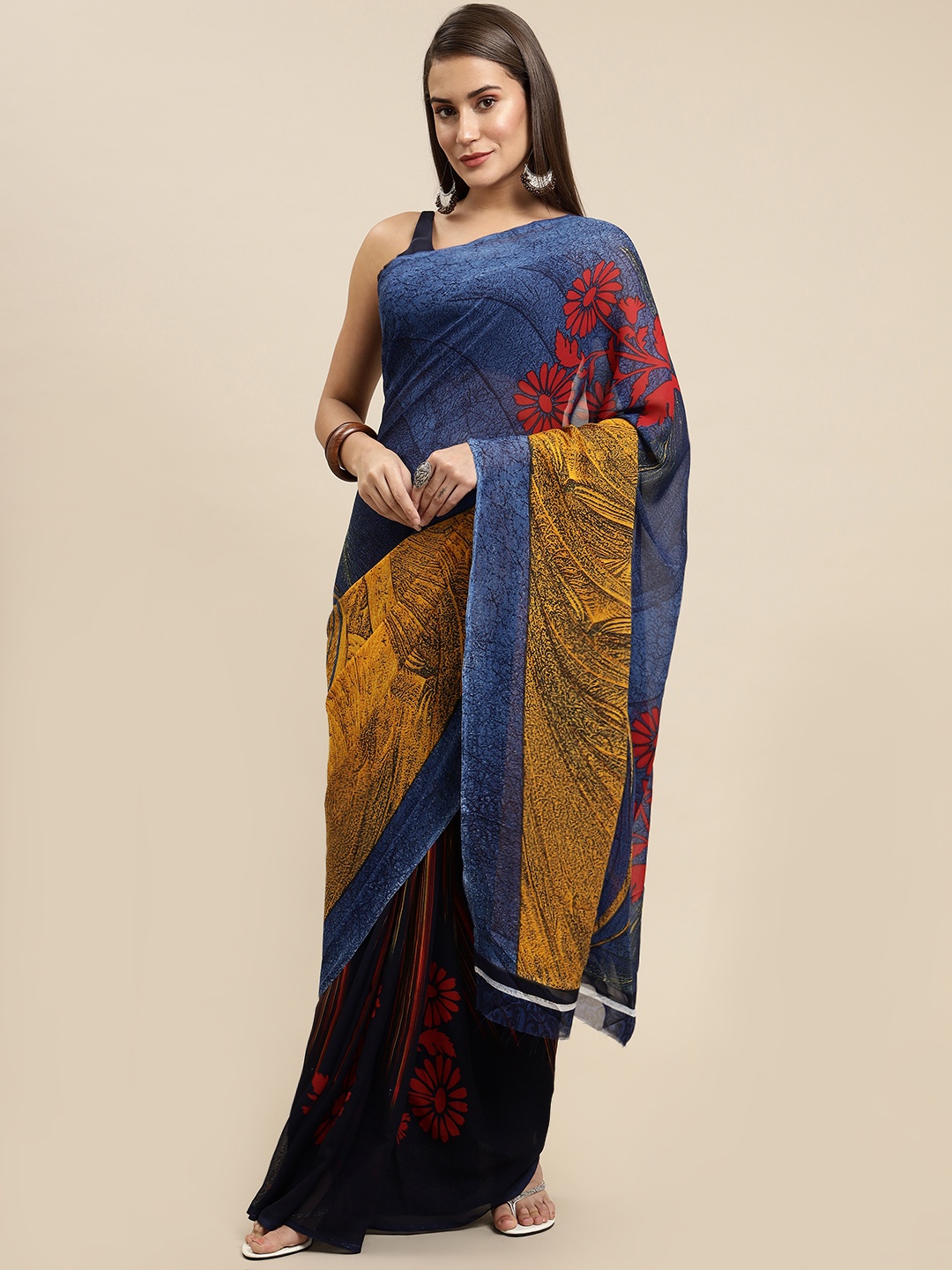

ANAND SAREES Women Blue & Black Ethnic Motifs Saree