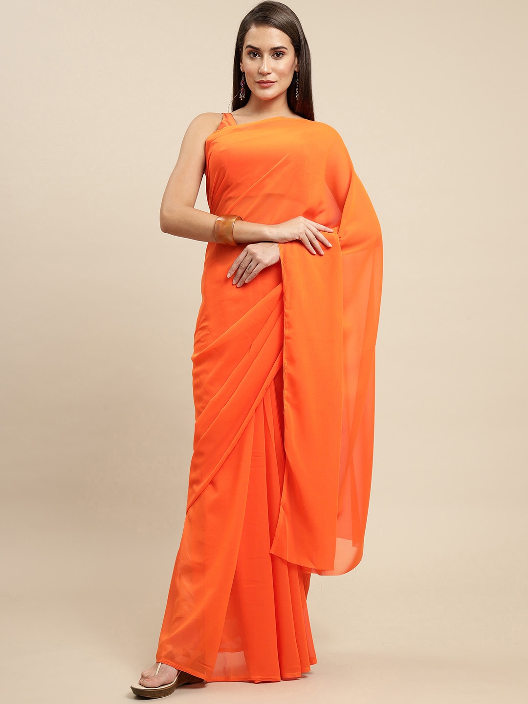 

ANAND SAREES Women Orange Solid Saree
