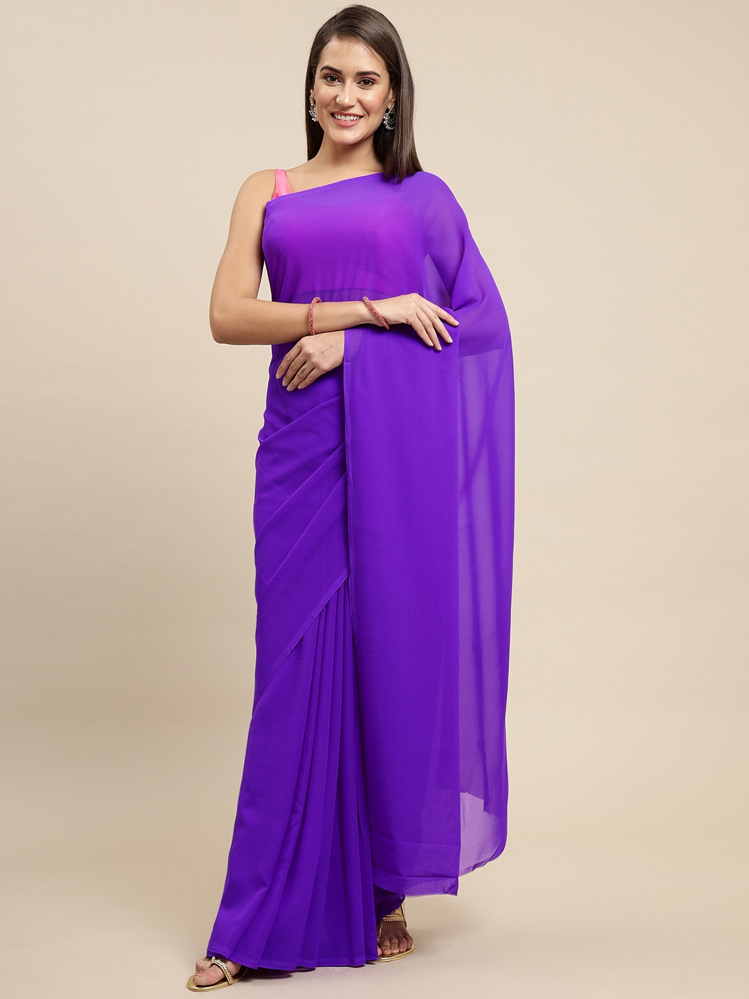 

ANAND SAREES Women Purple Solid Saree