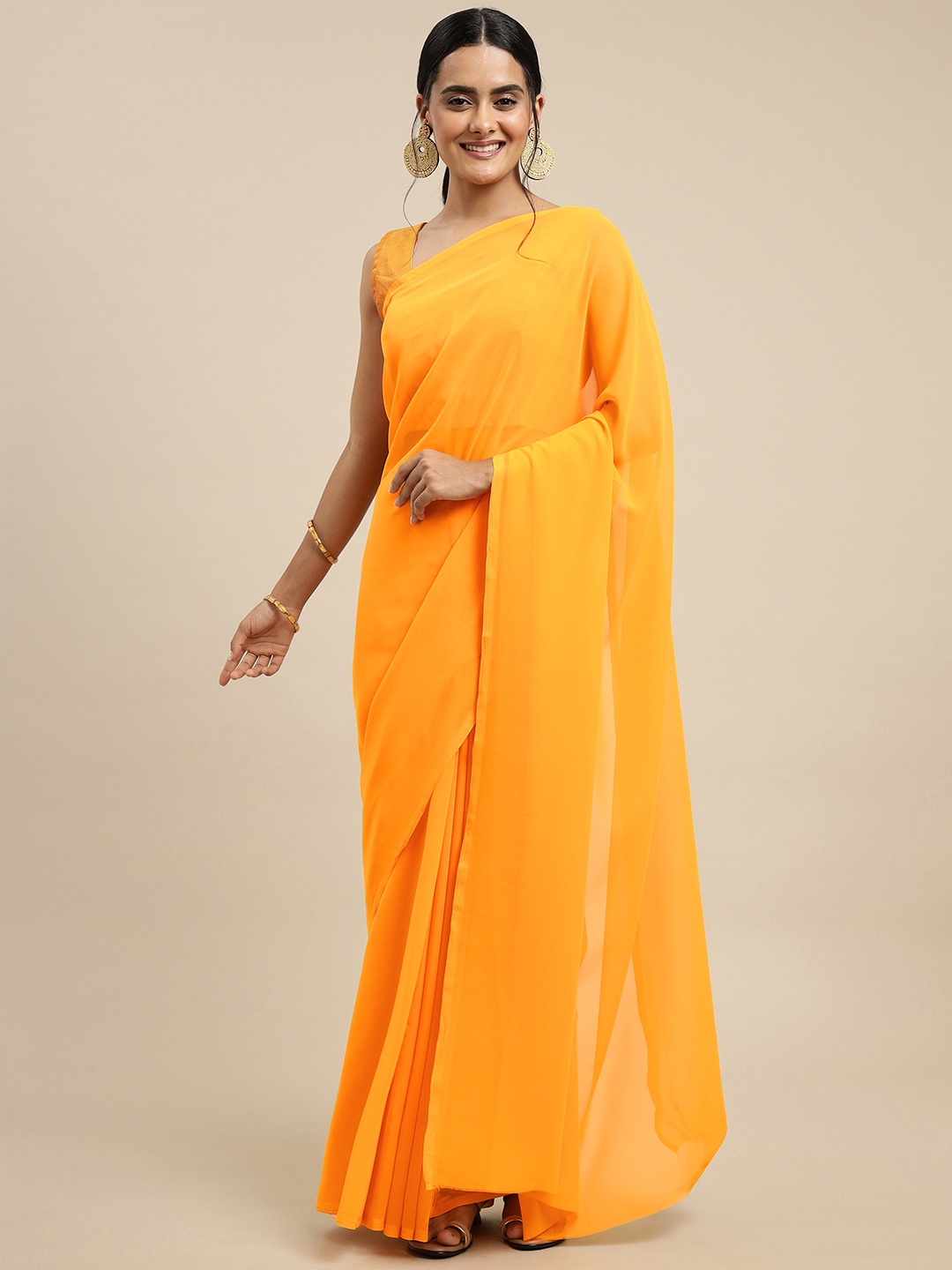 

KALINI Yellow Solid Saree