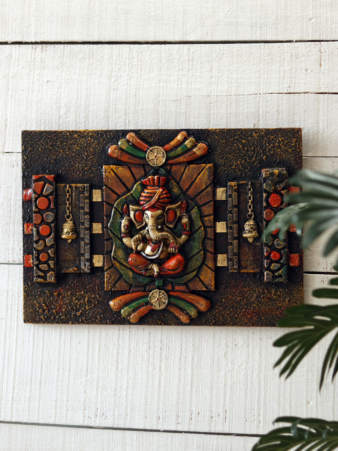

Unravel India Brown & Red Meditating Ganesha Hand Painted Wall Art