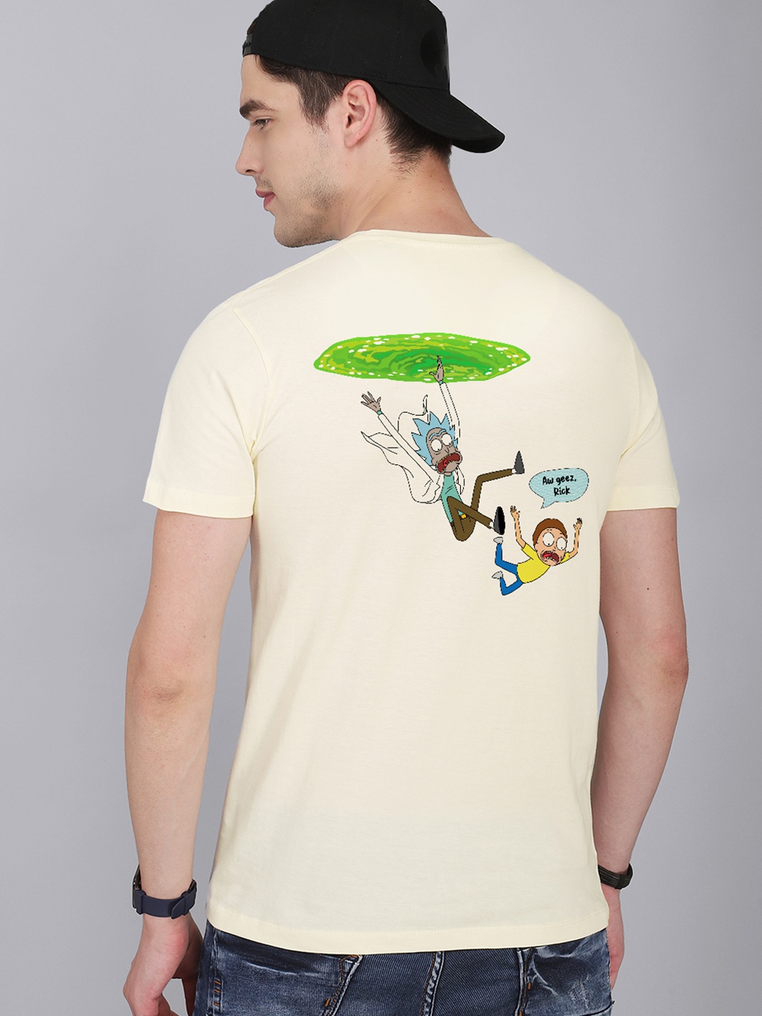 

Free Authority Men Off White Rick & Morty Front And Back Printed Round Neck Tshirt