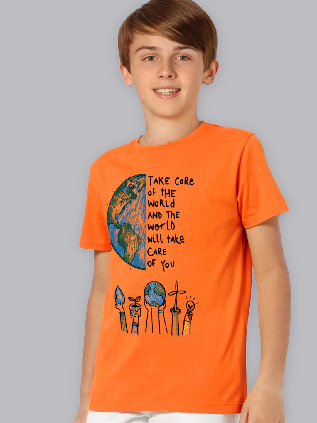 

Kids Ville Boys Orange Printed Cotton T-shirt