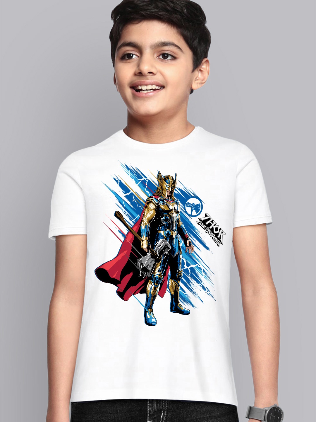 

Kids Ville Boys White Thor Love & Thunder Regular Fit Crew Neck Tshirt