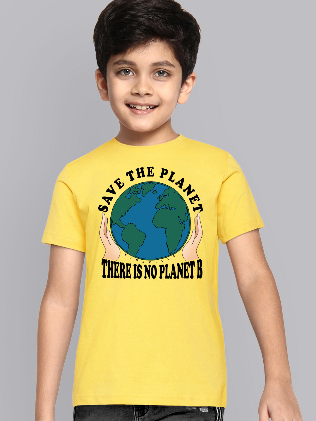 

Kids Ville Boys Yellow & Green Printed Cotton T-Shirt
