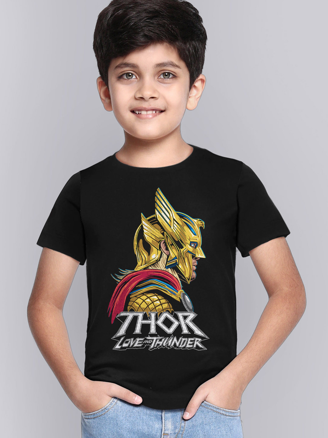 

Kids Ville Boys Black Thor Love & Thunder Printed Cotton T-Shirt