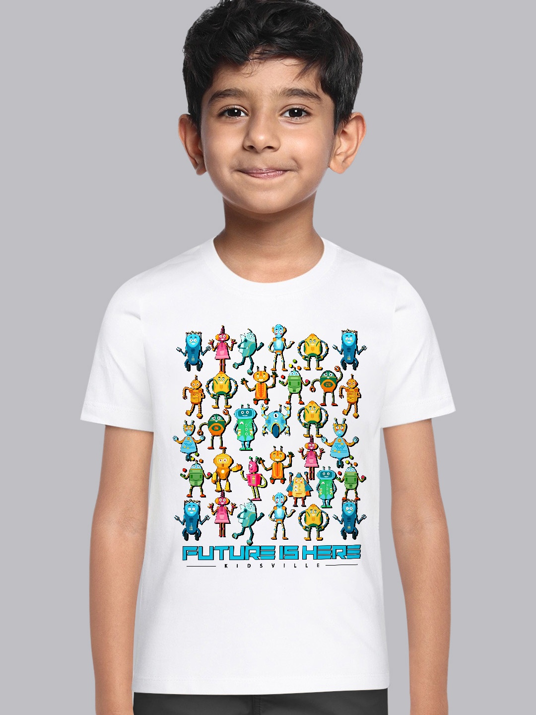 

Kids Ville Boys White & Green Printed Cotton T-Shirt
