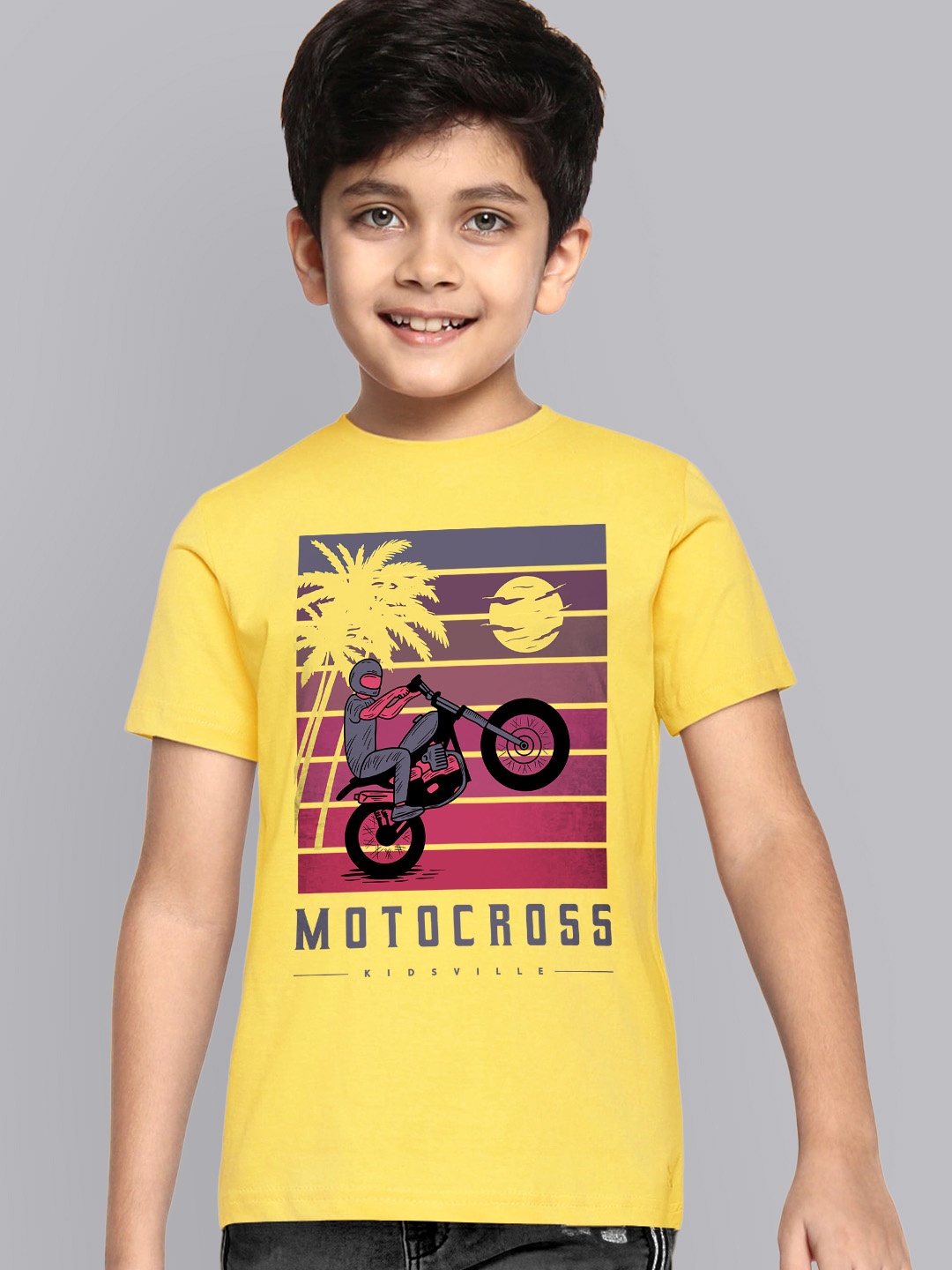 

Kids Ville Boys Yellow Printed Cotton Tshirts
