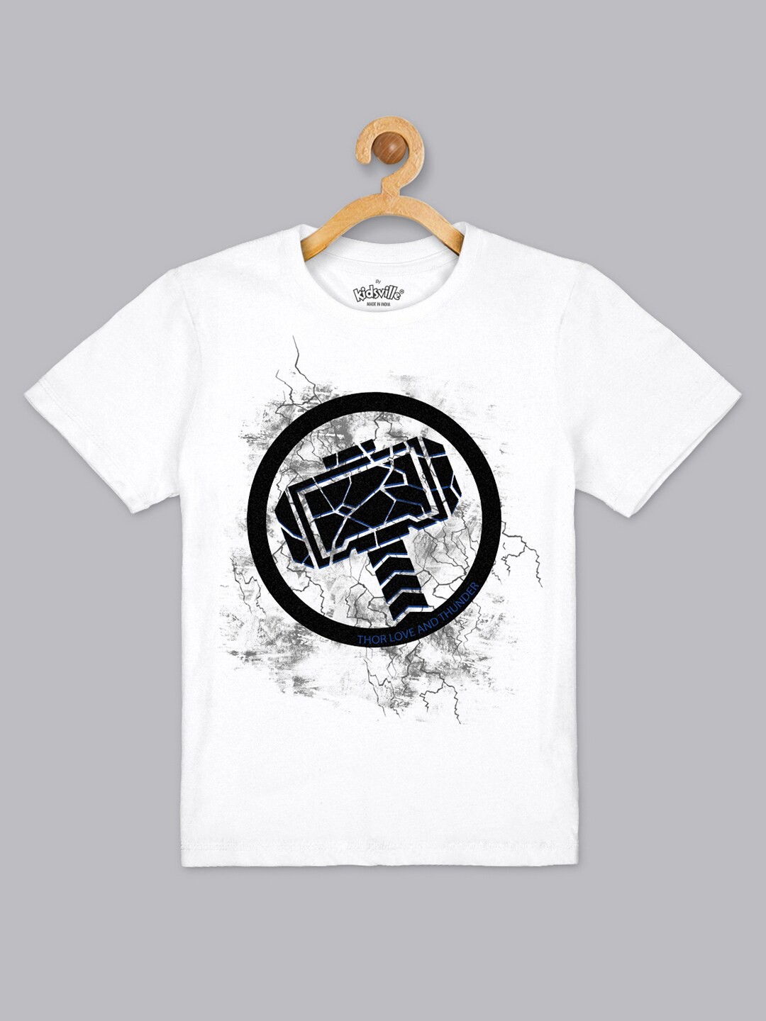 

Kids Ville Boys White & Black Thor Love & Thunder Regular Fit Crew Neck Tshirt