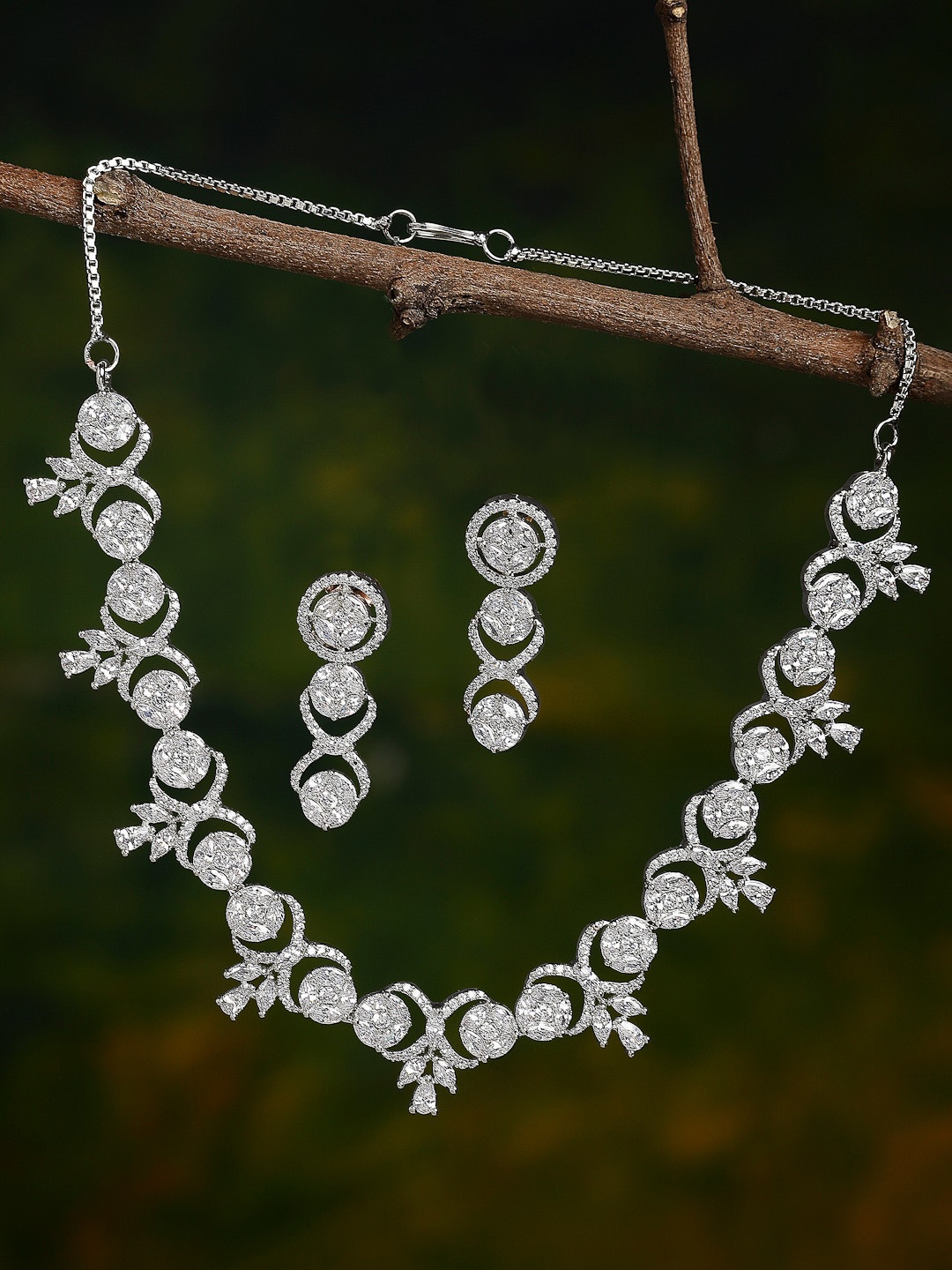 

ZENEME Rhodium-Plated White AD-Studded Jewellery Set